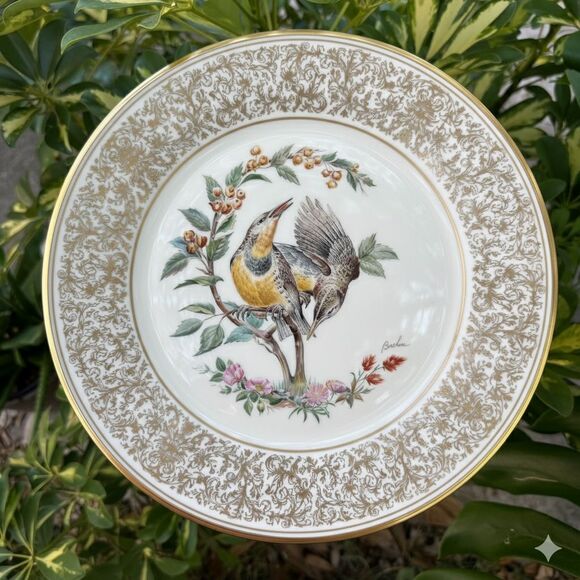 Lenox Boehm "Meadowlark" 1973 Collector Plate Complete W/ Box & COA 24K Gold - Picture 1 of 10